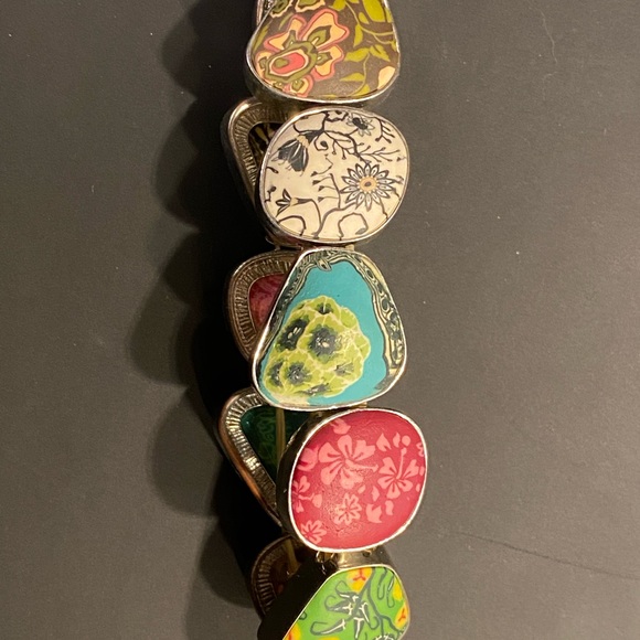 FIMO clay bracelet, bright colors set in silver metal with elastic - Picture 5 of 7